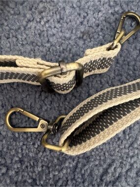 Grey Stripe Adjustable Bag Strap with Brass Hooks
